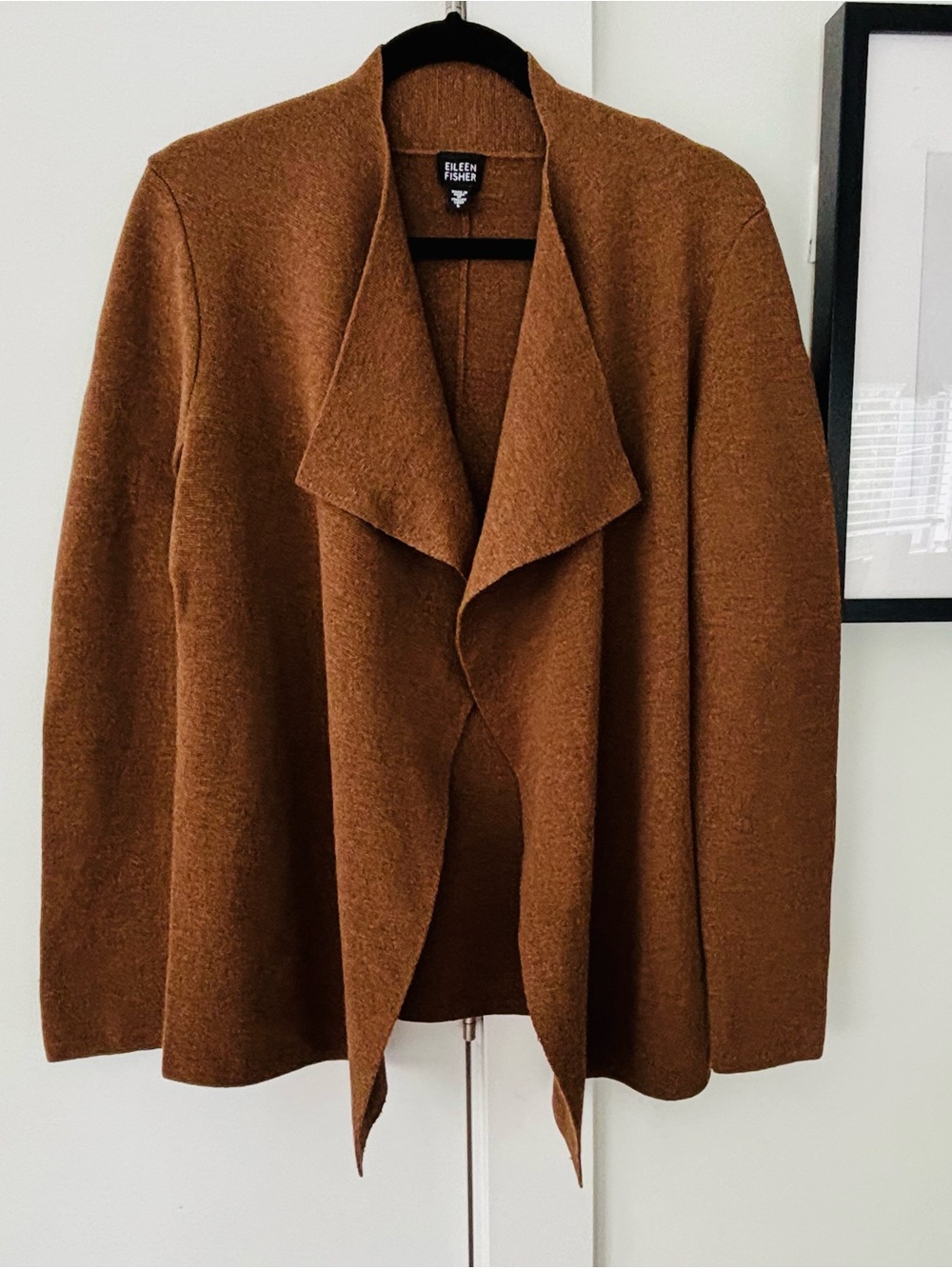 Eileen Fisher 100% wool heavy open cardigan in brown size large